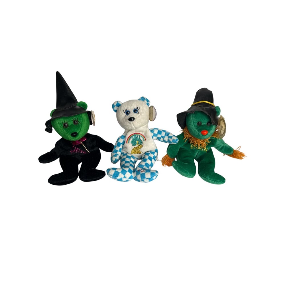 Celebrity Bears Wizard of Oz Plush Lot Oz Wicked Witch Scarecrow Tags Vintage